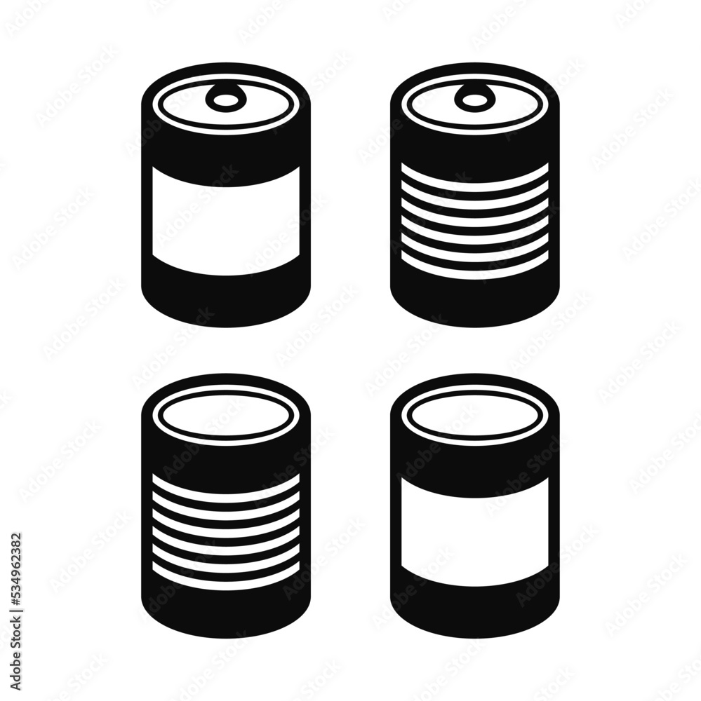 Canned food icon set. Food can. Canned goods. Food bank. Food donation