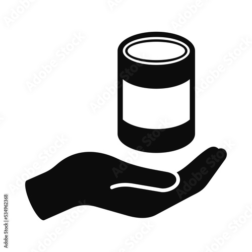 Food donation icon. Food bank. Free food and drink. Charity. Vector icon isolated on white background. 