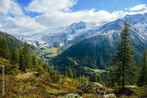 Panorama of the Mont Blanc Massif, in the background the Glacier du Tour.