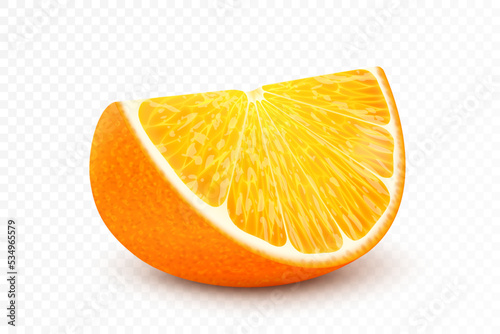 Juicy orange slice isolated on white background. Realistic vector 3d illustration An element for your packaging design.
