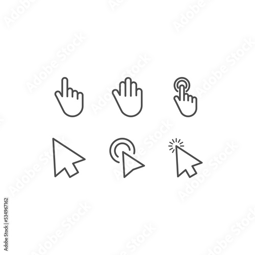 Computer mouse click cursor gray arrow icons set and loading icons.