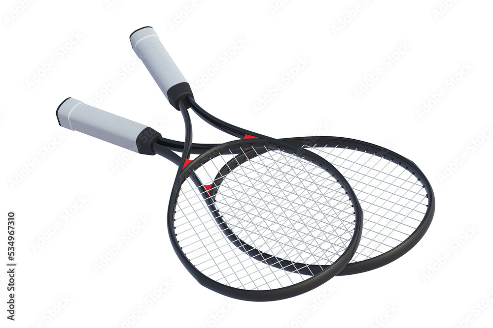 Professional tennis racquets isolated on white background. Sports equipments. 3d render