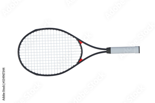 Modern tennis racquet isolated on white background. Top view. Sports equipments. 3d render © OlekStock