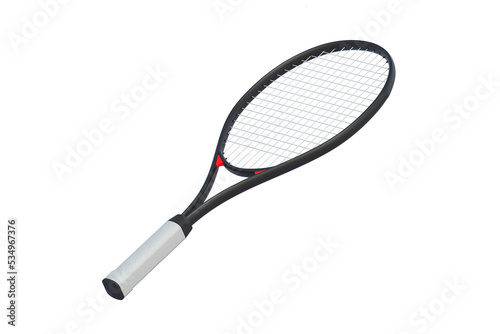 One tennis racquet isolated on white background. Sport equipment. 3d render