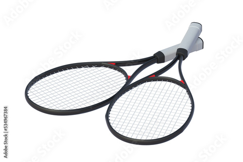 Tennis racquets isolated on white background. Sports equipments. 3d render