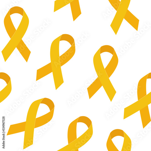 Endometriosis awareness month. Seamless pattern with yellow ribbons. Vector flat illustration..