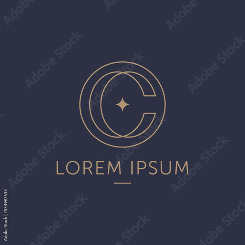 minimalist luxury letter c line art icon label logo template vector illustration design. monogram elegant royal letter c with a star in the middle logo icon concept