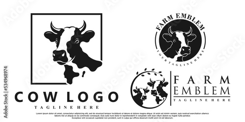 Abstact cow icon set logo design with creative concept Premium Vector