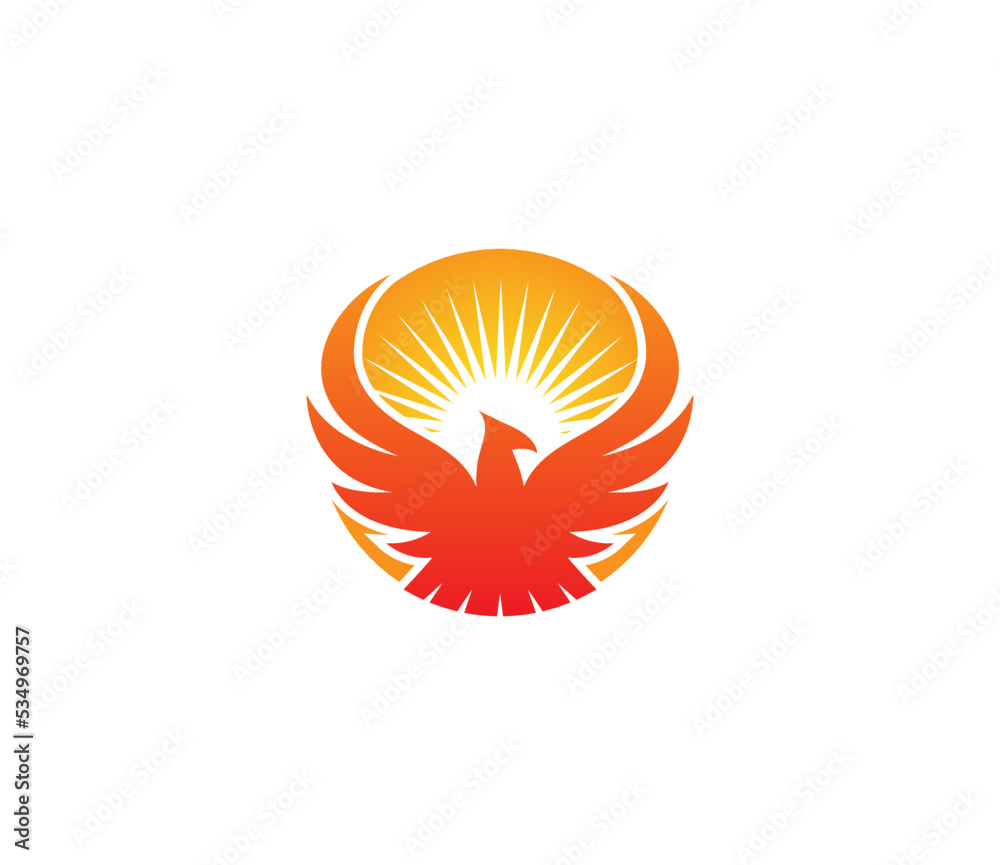 Phoenix Sun logo. Firebird icon. Vector logo design template Stock