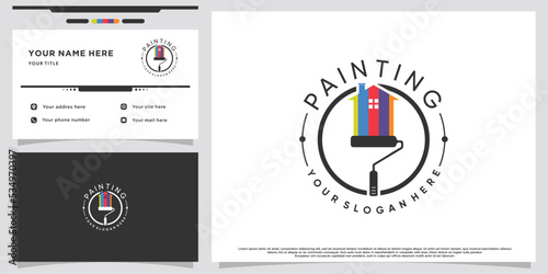painting and building logo design with creative concept and business card design Premium Vector