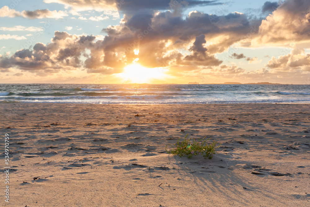 Colourful beach at sunset