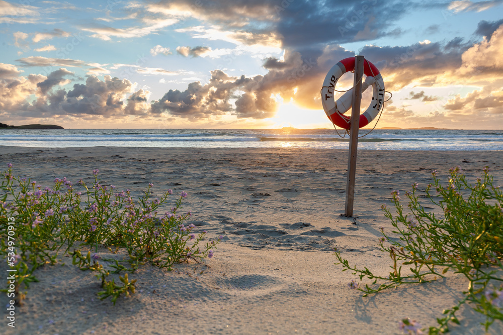 Colourful Norwegian beach at sunset
