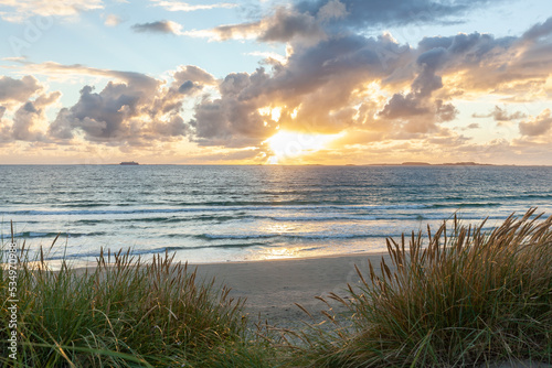 Colourful Norwegian beach at sunset