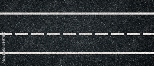 asphalt road with white lines. Dark gray textured surface.  Banner design © MIKE FOUQUE