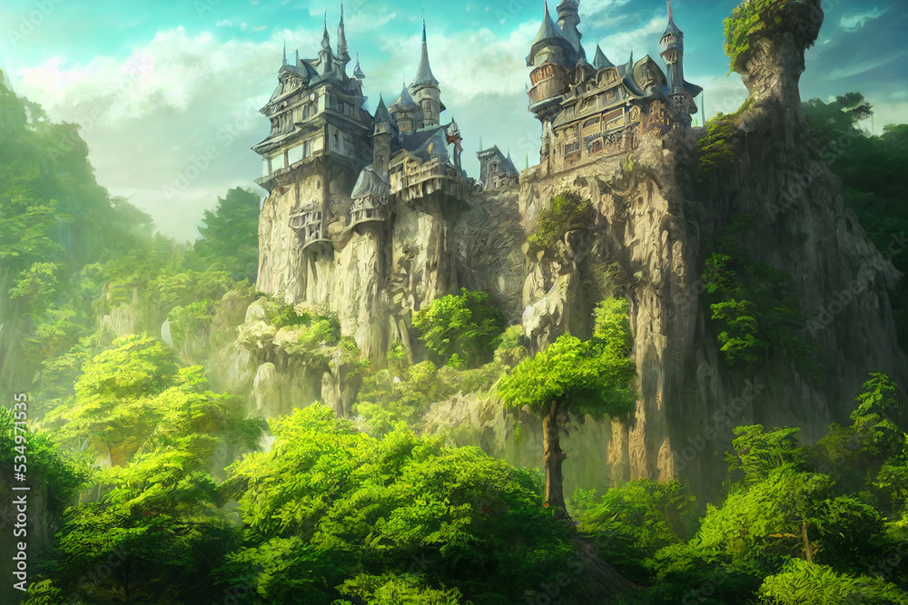 view of the castle of saint in forest digital art illustration