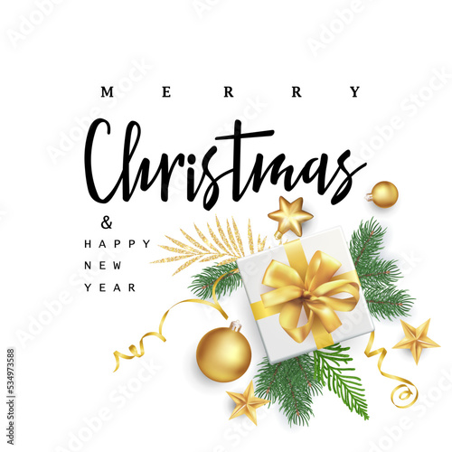 Holiday Christmas background with branches and balls