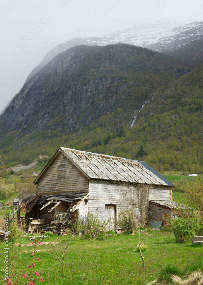 An Old Barn on a Hillside in Olden, Norway.