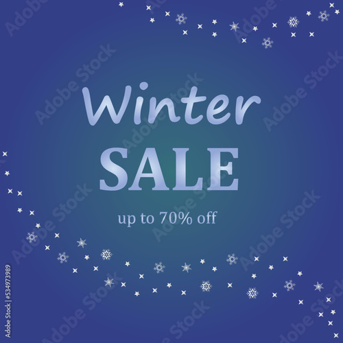 The banner winter sale with snowflakes and stars. Vector illustration