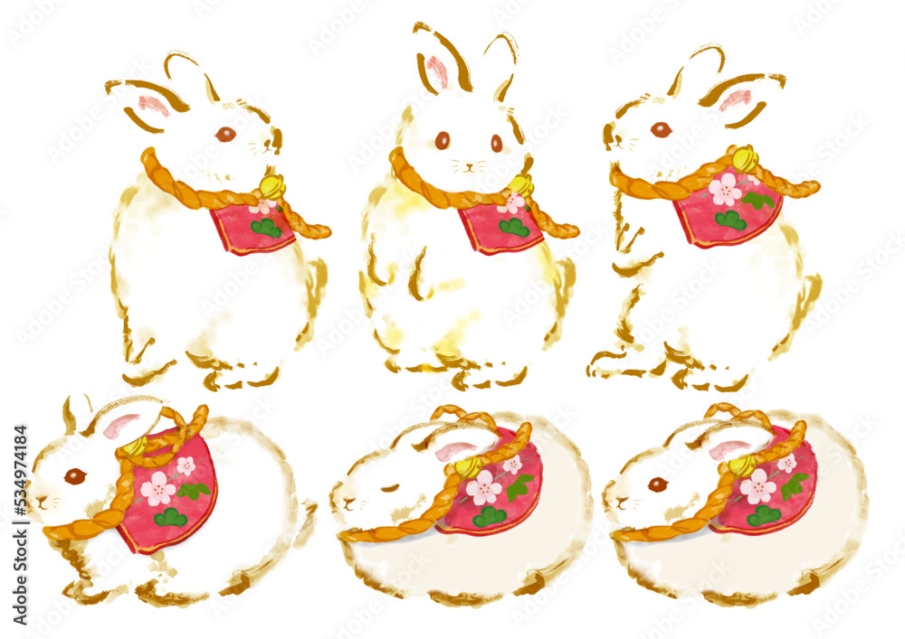 Naklejka premium うさぎの水彩風イラストセット ベクター