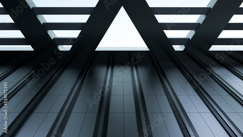 Architectural design wall view from below. Roof, ceiling of a modern design building, structure. 3D render.