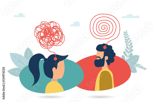 Vector illustration of messy complicated clew line transforming into orderly round element isolated on white background. Concept of solving problem, difficult situation, chaos and mess