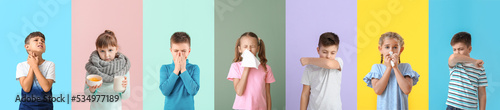 Fotografía Collage with sick children on colorful background