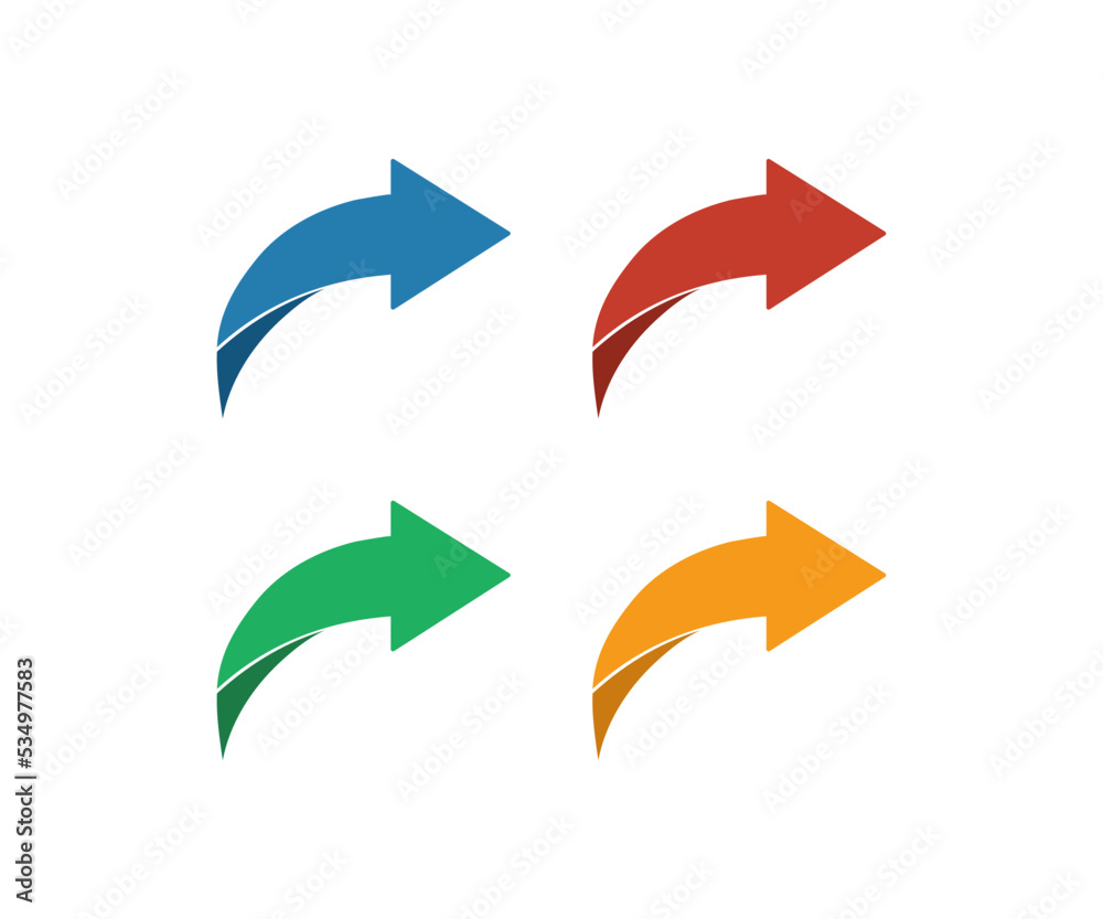 colored-curved-right-arrow-icon-set-pointer-collection-symbol-sign