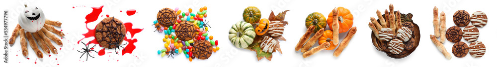 Obraz premium Collection of creative Halloween cookies on white background