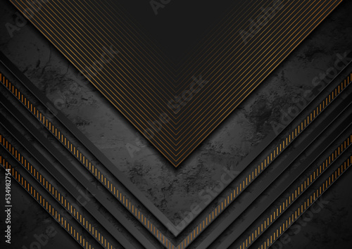 Abstract technology background with black golden arrows. Vector grunge concept design