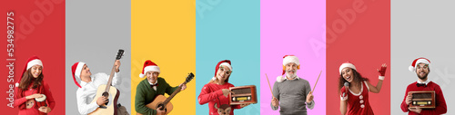 Set of people in Santa hats...