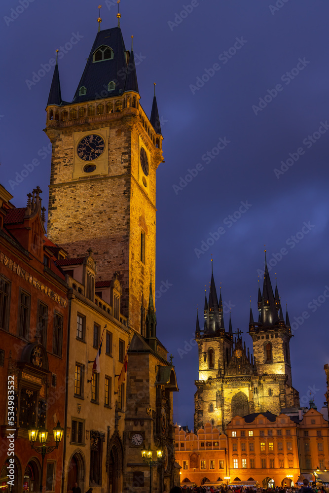 Fototapeta premium Old Town Square at night, Prague, Czech Republic