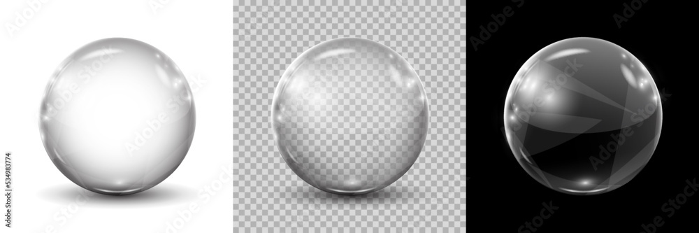 Big translucent gray 3D crystal magic sphere with glares on different background. Glass transparent ball with shadows – stock vector Big translucent gray 3D crystal magic sphere with glares on different background. Glass transparent ball with shadows – stock vector
