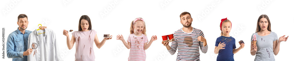 Set of emotional people with dirty clothes on white background