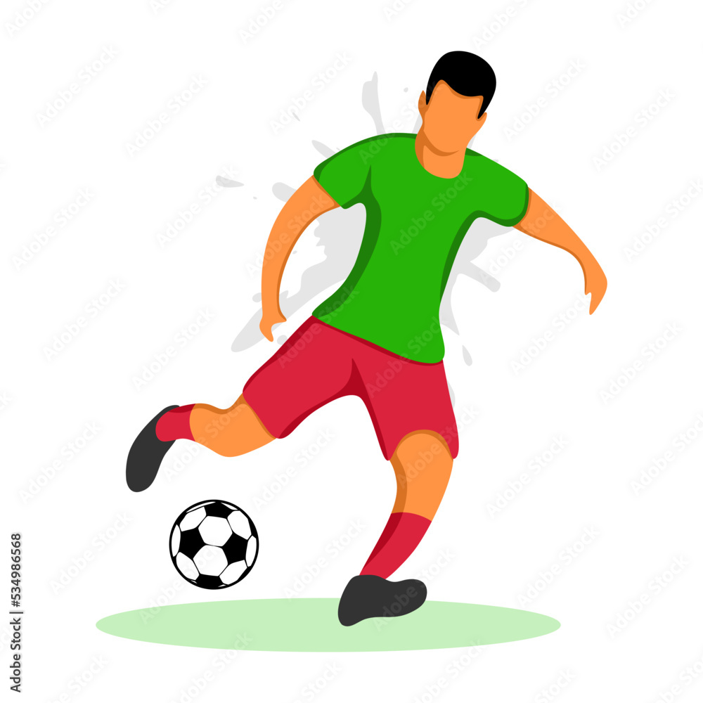 Cartoon flat style football player illustration kicking a ball