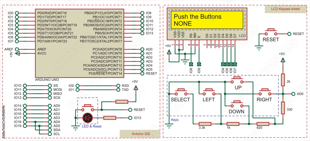 Vector diagram of an electronic device on the Arduino uno. Connecting ...