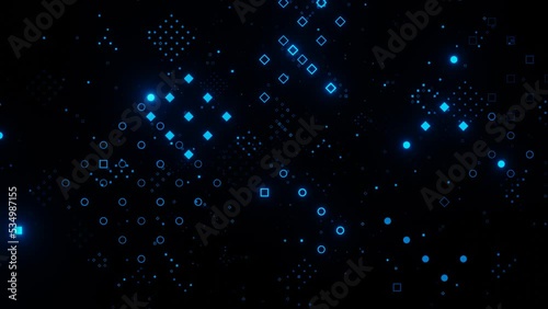 Digital Cyberspace with Particles and Digital Data Network Connections., Seamless animation 3d model and illustration.