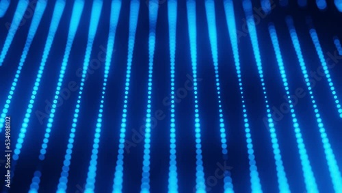 Abstract technology background with motion of bokeh blue circle light stripes and animation of equalizer bars music., Seamless animation 3d model and illustration.