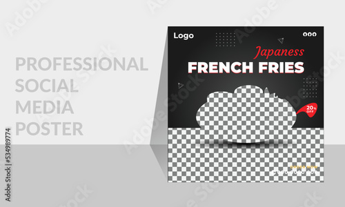 French fries social media poster design with vector and editable format Hot French fries poster design new poster