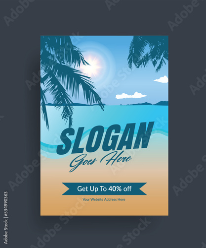 Summer flash sale flyer design template with beautiful beach landscape