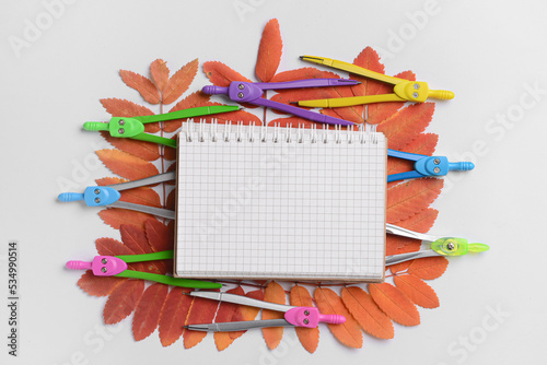 Notebook, compasses and aut...