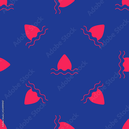 Fototapeta Naklejka Na Ścianę i Meble -  Red Water drop icon isolated seamless pattern on blue background. Vector