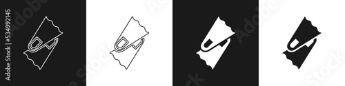 Set Rubber flippers for swimming icon isolated on black and white background. Diving equipment. Extreme sport. Diving underwater equipment. Vector