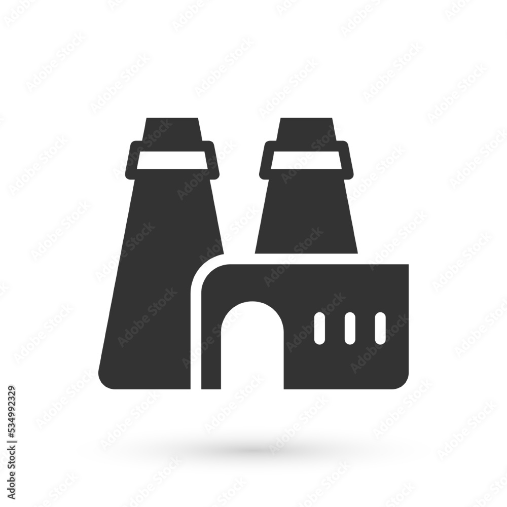 Obraz premium Grey Factory production icon isolated on white background. Industrial building. Vector