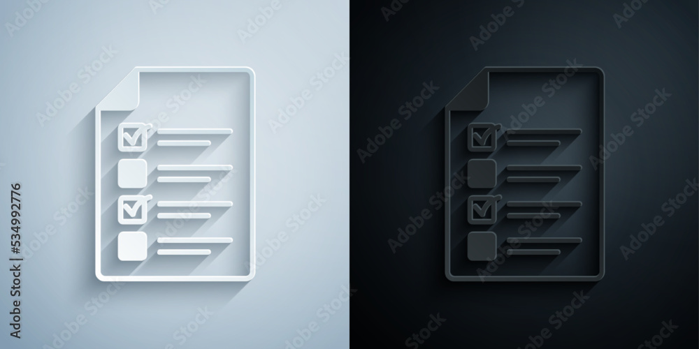 Paper cut Online quiz, test, survey or checklist icon isolated on grey and black background. Exam list. E-education concept. Paper art style. Vector Paper cut Online quiz, test, survey or checklist icon isolated on grey and black background. Exam list. E-education concept. Paper art style. Vector