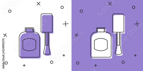 Set Bottle of nail polish icon isolated on white and purple background. Vector