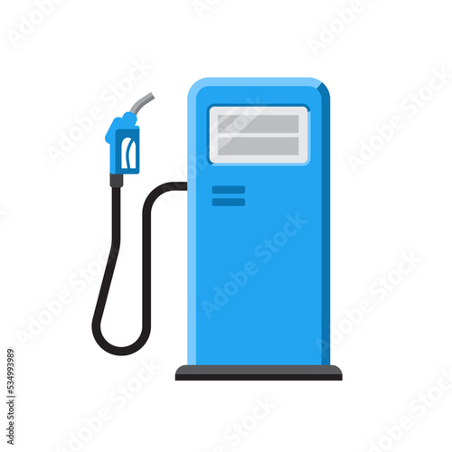 Vector illustration of blue gas station with petrol pump. Isolated on white. Flat style