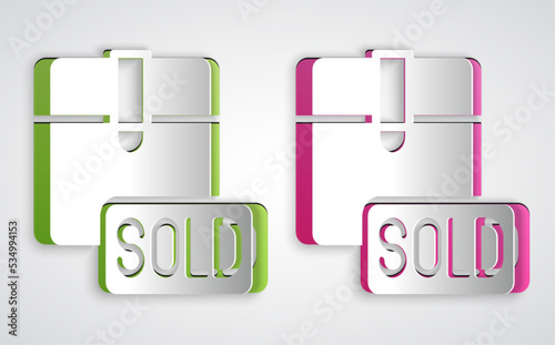 Paper cut Sold icon isolated on grey background. Paper art style. Vector