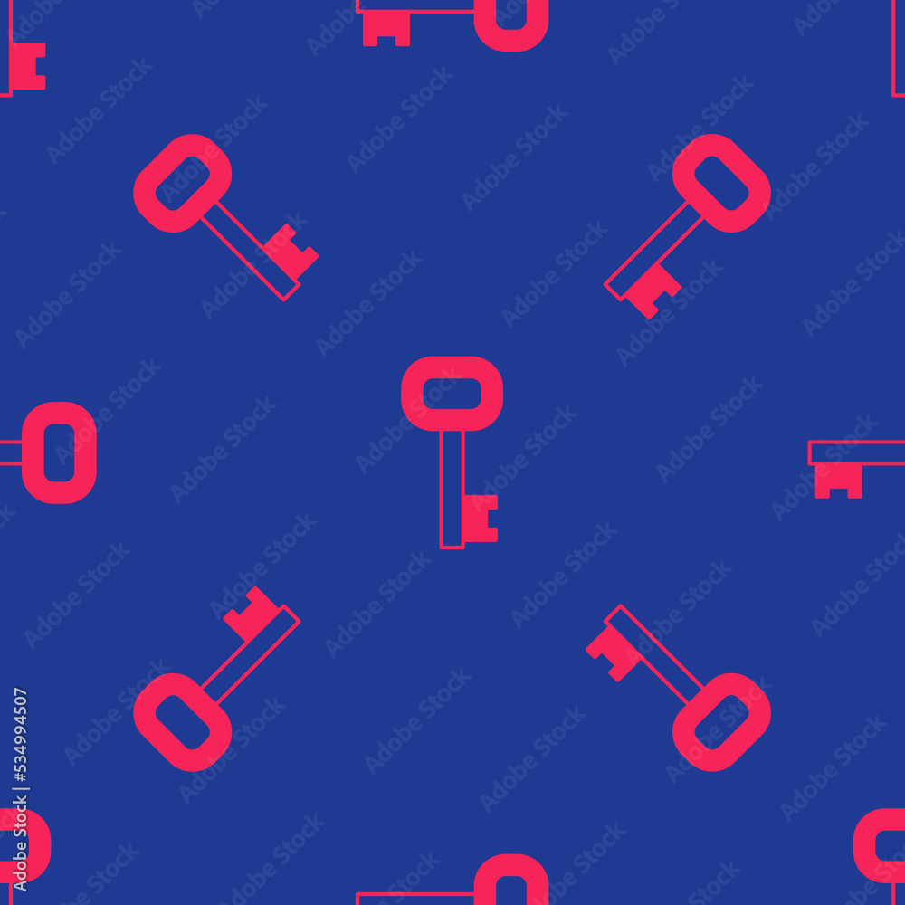 Red Old key icon isolated seamless pattern on blue background. Vector Red Old key icon isolated seamless pattern on blue background. Vector