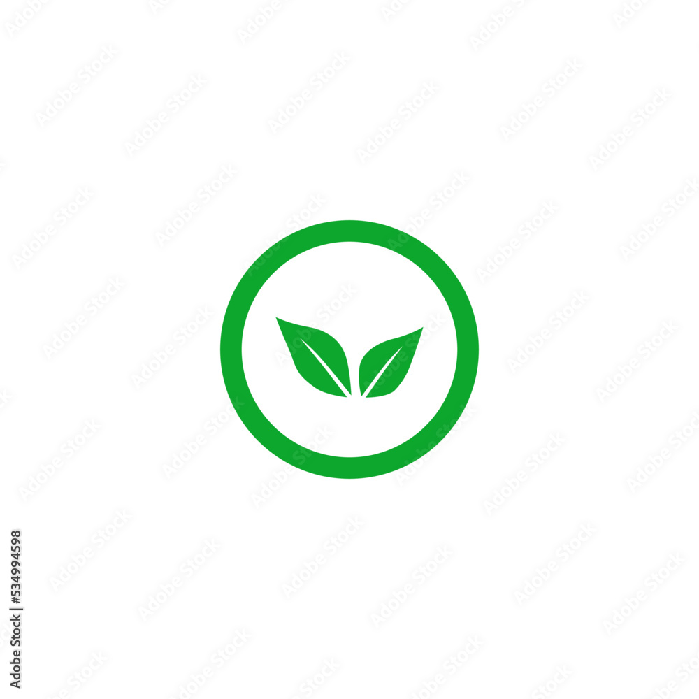 Organic Circle Green Leaf Label isolated On White Organic Circle Green Leaf Label isolated On White