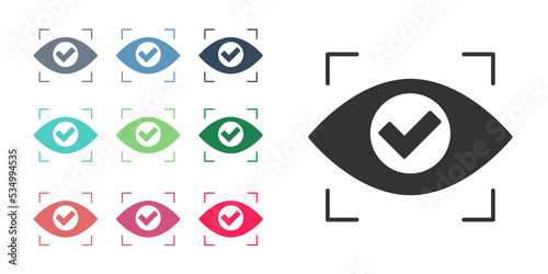 Black Eye scan icon isolated on white background. Scanning eye. Security check symbol. Cyber eye sign. Set icons colorful. Vector